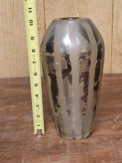 Adam Aaronson? Art Studio Smokey Glass Vase Signed 10 In Tall Silver Metallics