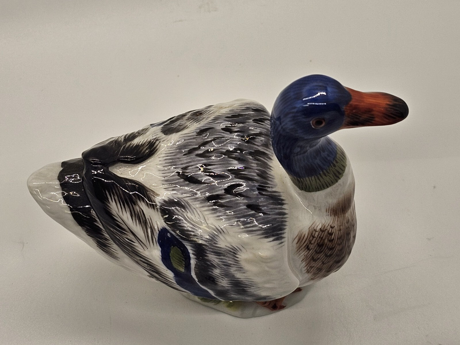 Vtg Meissen Mallard Duck Porcelain Figurine 4.5" Long Colorful