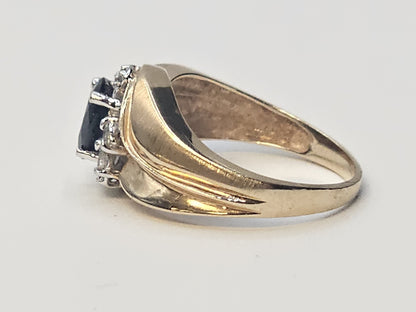 14k Yellow Gold Sapphire & Diamonds Statement Cocktail Size 6.25 Ring 3.9 Grams