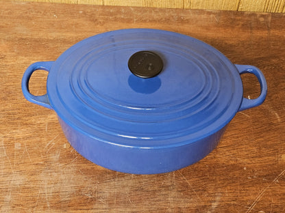 Le Creuset Enameled Cast Iron Signature Oval Casserole Blue Good Condition Used