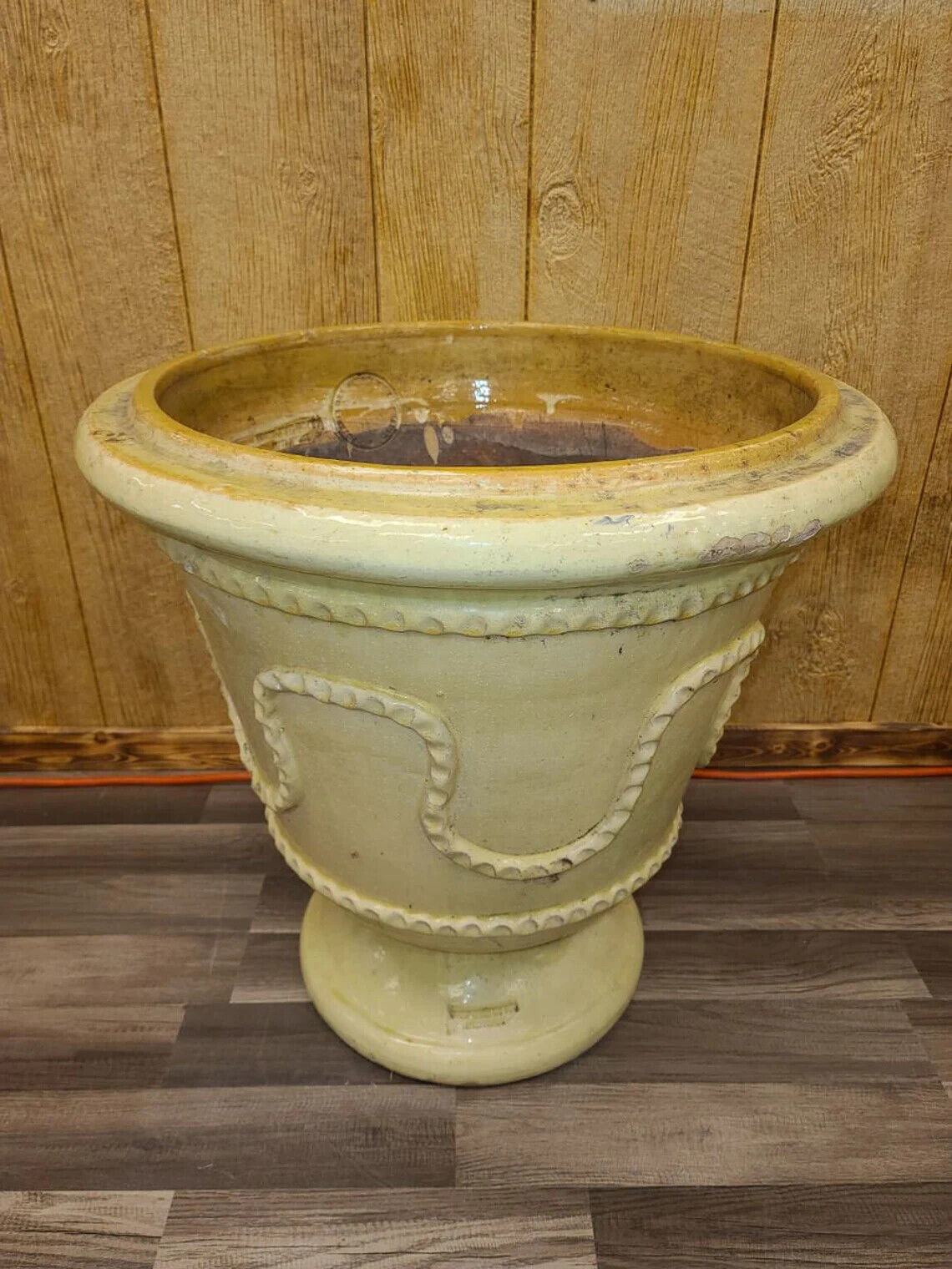 Rare Large Saint-Jean De Fos French Handmade Beige Summer Flowers Garden Planter