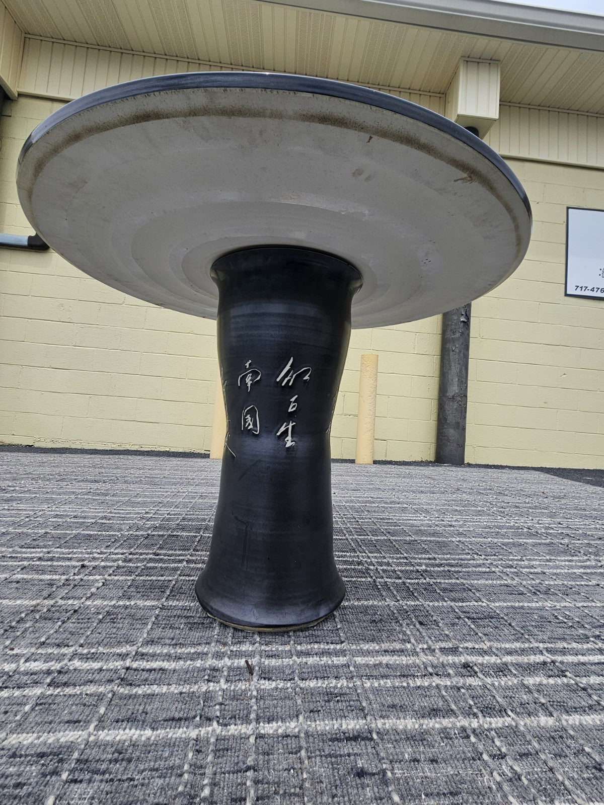 Black Chinese Calligraphy Porcelain Ceramic Round Table & 4 Garden Stool Chairs
