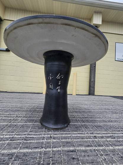 Black Chinese Calligraphy Porcelain Ceramic Round Table & 4 Garden Stool Chairs