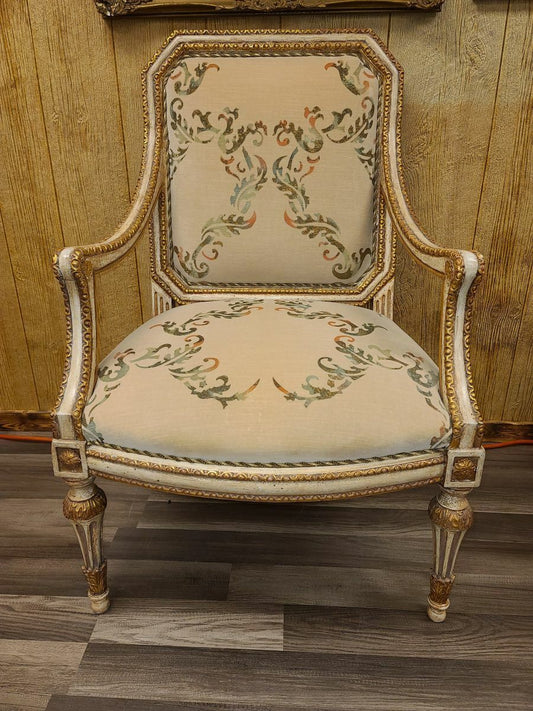 French Louis XVI Style Gold Gilt Arm Chair