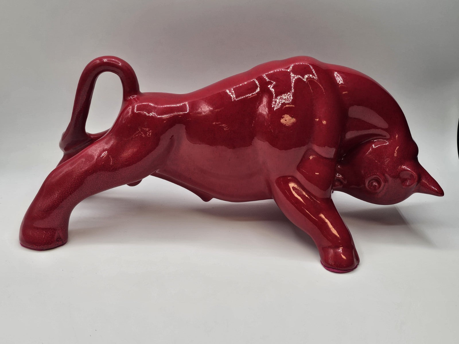 Vtg MCM Royal Haeger Red Glazed Charging Bull Sculpture Ceramic Pottery 14.5 In