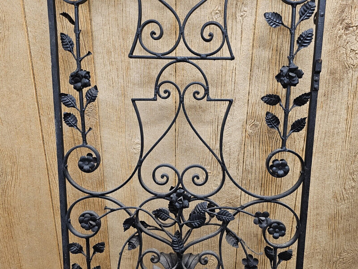 Antique Wrought Iron Gate With Ornate Floral 3D Design 