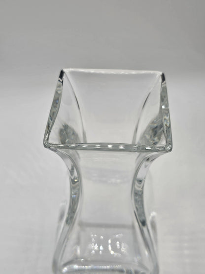 Baccarat Celine Square Crystal Floral Vase Tall Signed 1980s Rare Small Chip