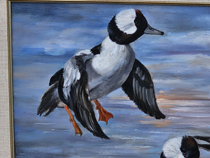 Original Oil On Canvas Painting Of Bufflehead Ducks Chesapeake Bay Area MD