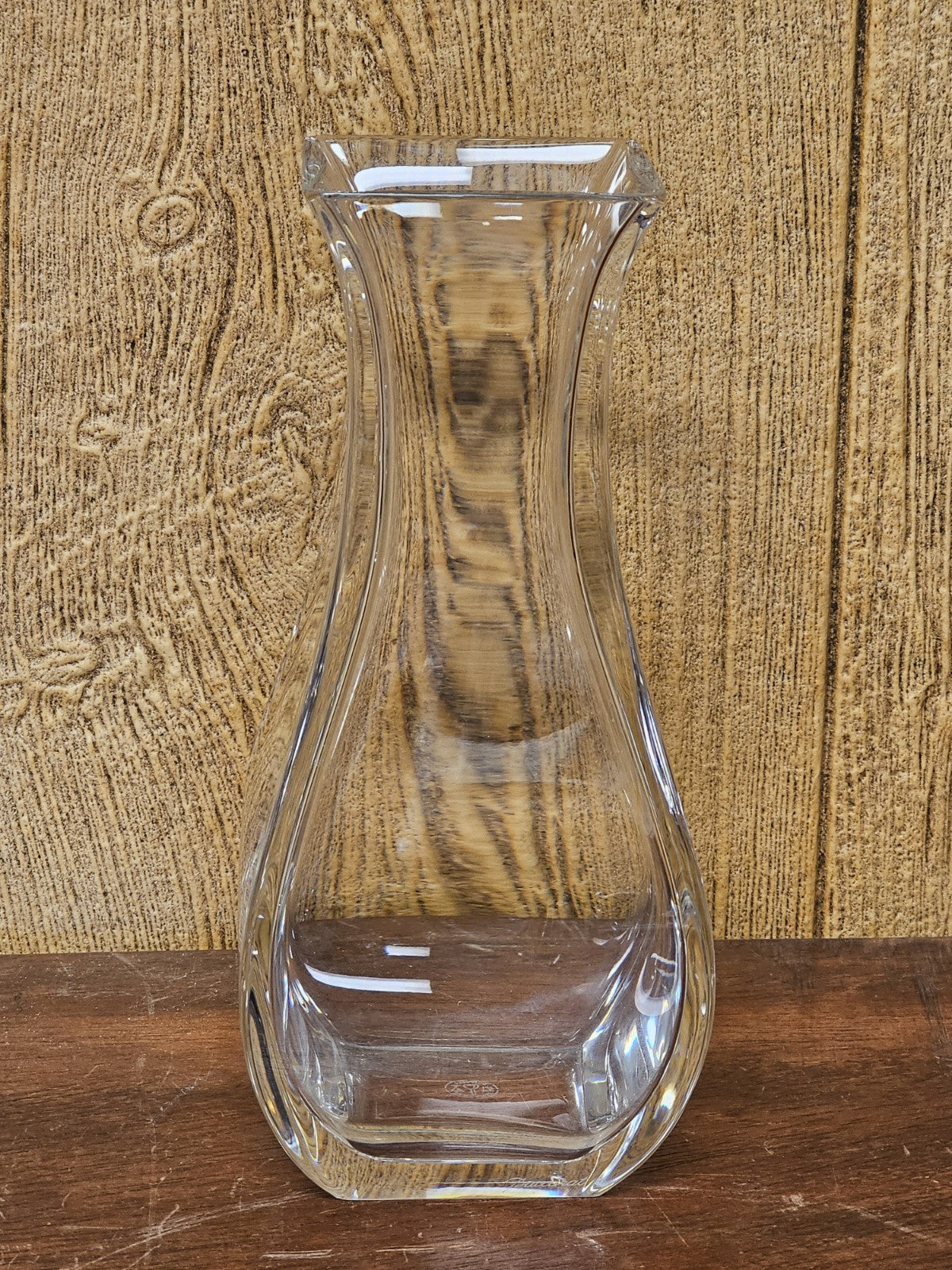 Baccarat Celine Square Crystal Floral Vase Tall Signed 1980s Rare Small Chip
