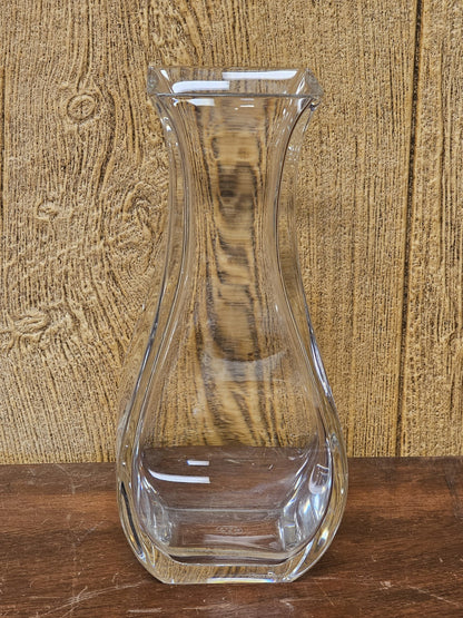 Baccarat Celine Square Crystal Floral Vase Tall Signed 1980s Rare Small Chip