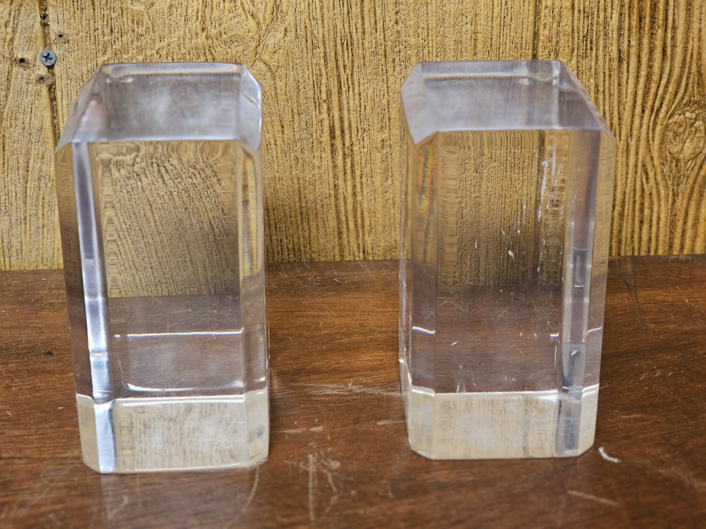 MCM Lucite Acrylic Display Base Pair Block Plateaus 6 In Tall W Beveled Sides