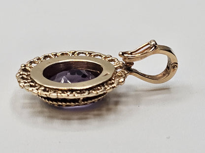 Vtg 14k Yellow Gold Purple Amethyst Statement Pendant 5.2 Grams Appx 1.25 In