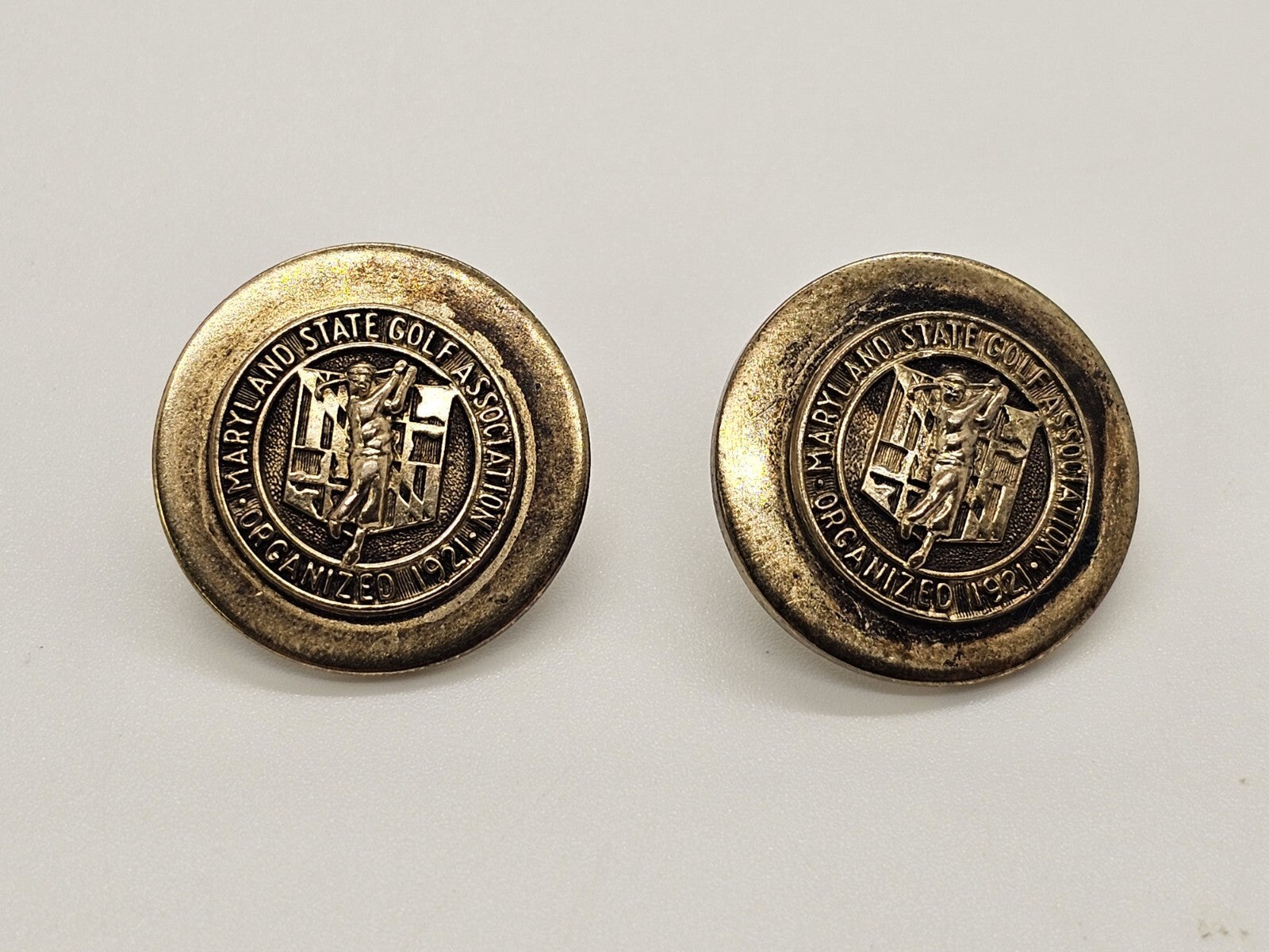 Vtg Stieff Sterling Button Pr Maryland State Golf Association Golf Buttons 17 Gr