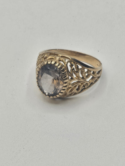 750 18k Yellow Gold Smoky Topaz Quartz Cocktail Ring 3.5 Grams Size 5.25