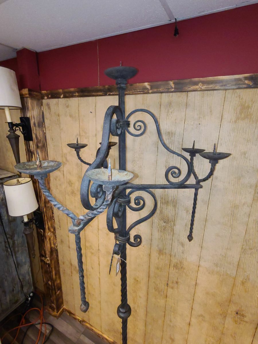 Hand Forged Wrought Iron Floor Candelabra (97" tall x 32" wide)