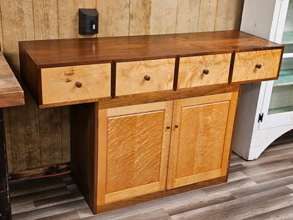 Modern Walnut & Birds Eye Maple Cabinet Sideboard Console Table