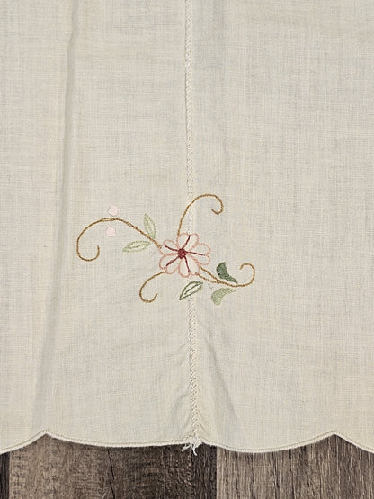 Vintage Handmade Linen Needlepoint Floral Table Cloth Cross Stitched 80" X 64"