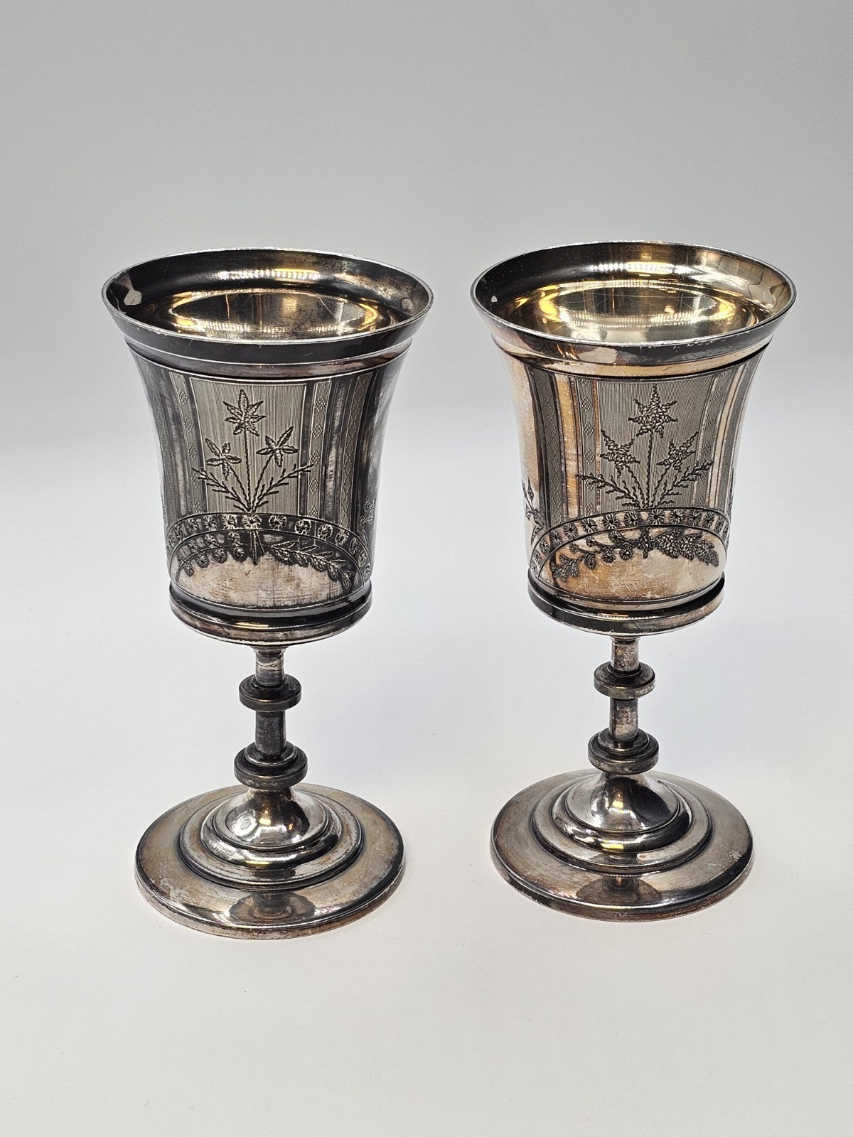 Reed & Barton Silver Plated Goblet Chalice Champagne Goblet Pair Very Ornate