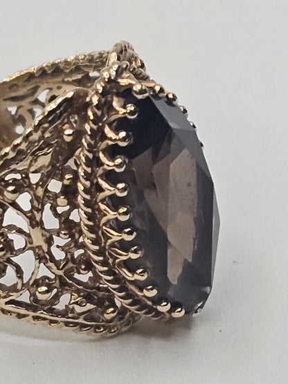 Vtg 14k Yellow Gold Smoky Quartz Cocktail Ring Size 6 Appx 7.4 Grams