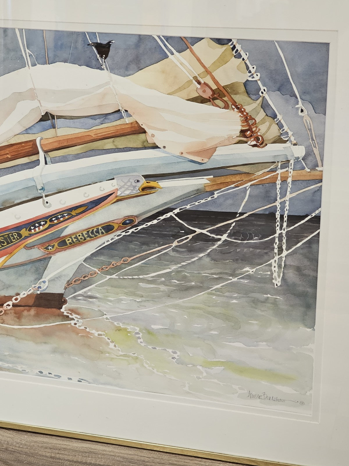 Original Watercolor Painting Mamie A Mister Historic Chesapeake Bay Oyster Boat