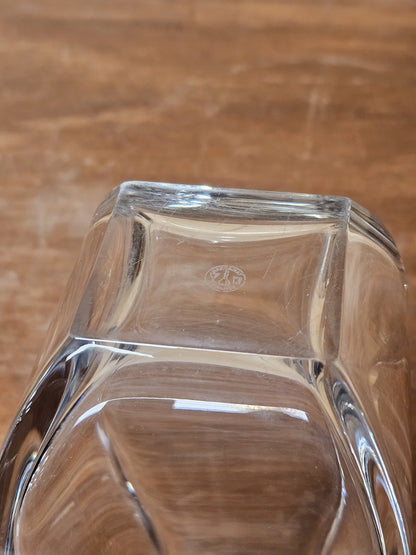 Baccarat Celine Square Crystal Floral Vase Tall Signed 1980s Rare Small Chip