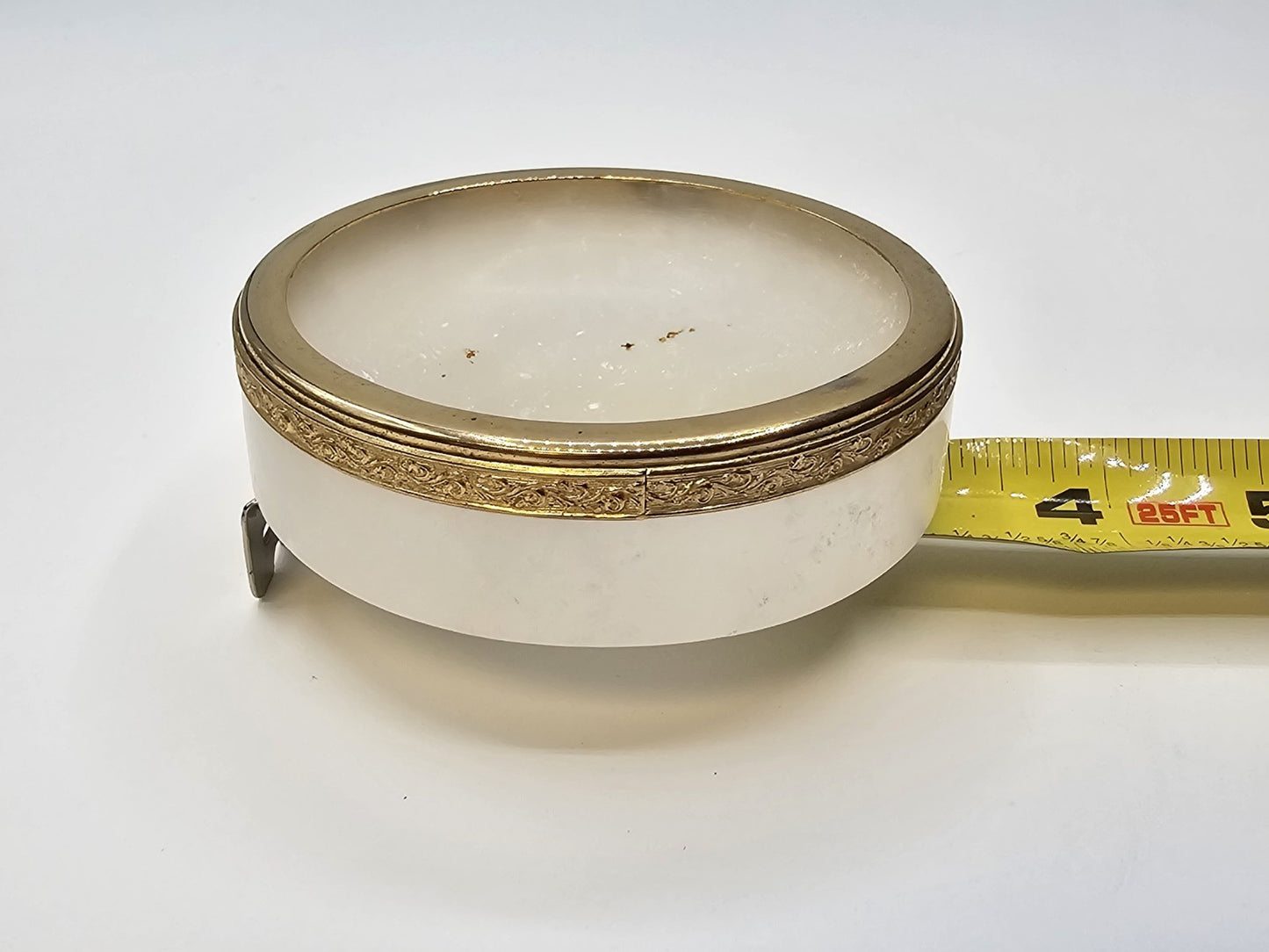 Vintage Italian White Opaline Round Cigarette Trinket Box & 4 Ashtray Coasters
