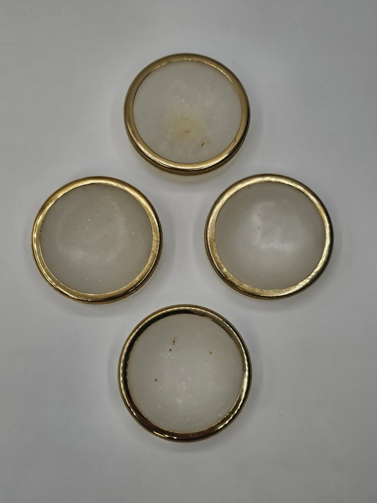 Vintage Italian White Opaline Round Cigarette Trinket Box & 4 Ashtray Coasters