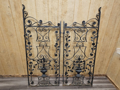 Antique Wrought Iron Gate With Ornate Floral 3D Design 