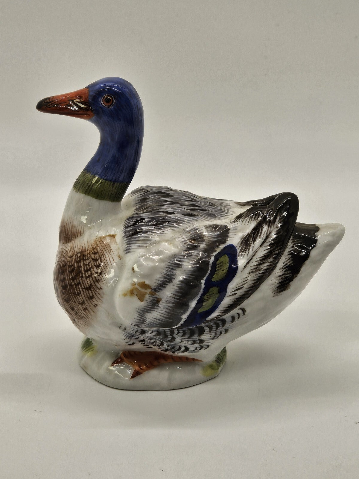 Vtg Meissen Mallard Duck Porcelain Figurine 4.5" Long Colorful