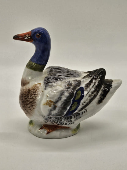 Vtg Meissen Mallard Duck Porcelain Figurine 4.5" Long Colorful