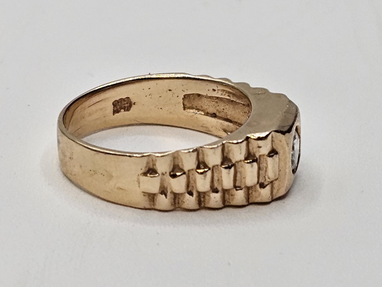Vtg 14K Yellow Gold & Diamond? Rolex Style Ring 4.2 Grams Size 6.5