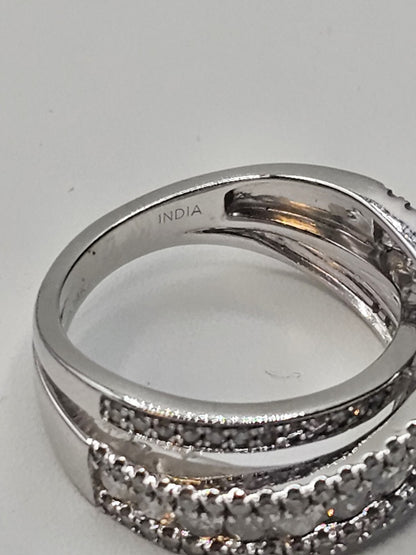 14k White Gold Diamond? Clear Stones Crossover Ring Size 5 Band 4.9 Grams