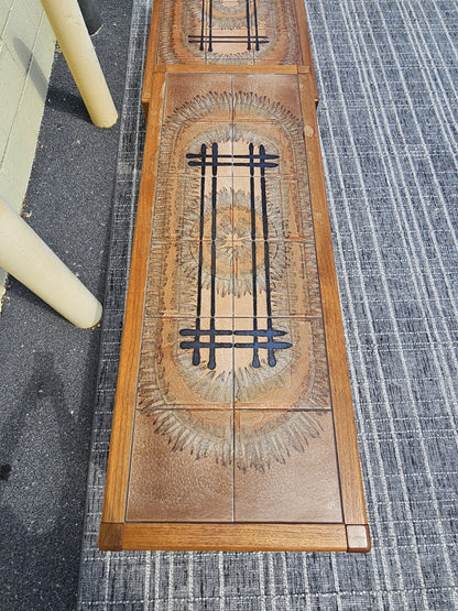 Johannes Andersen Danish Teak 1970s Mosaic Ceramic Tile Coffee Table Sofa Table