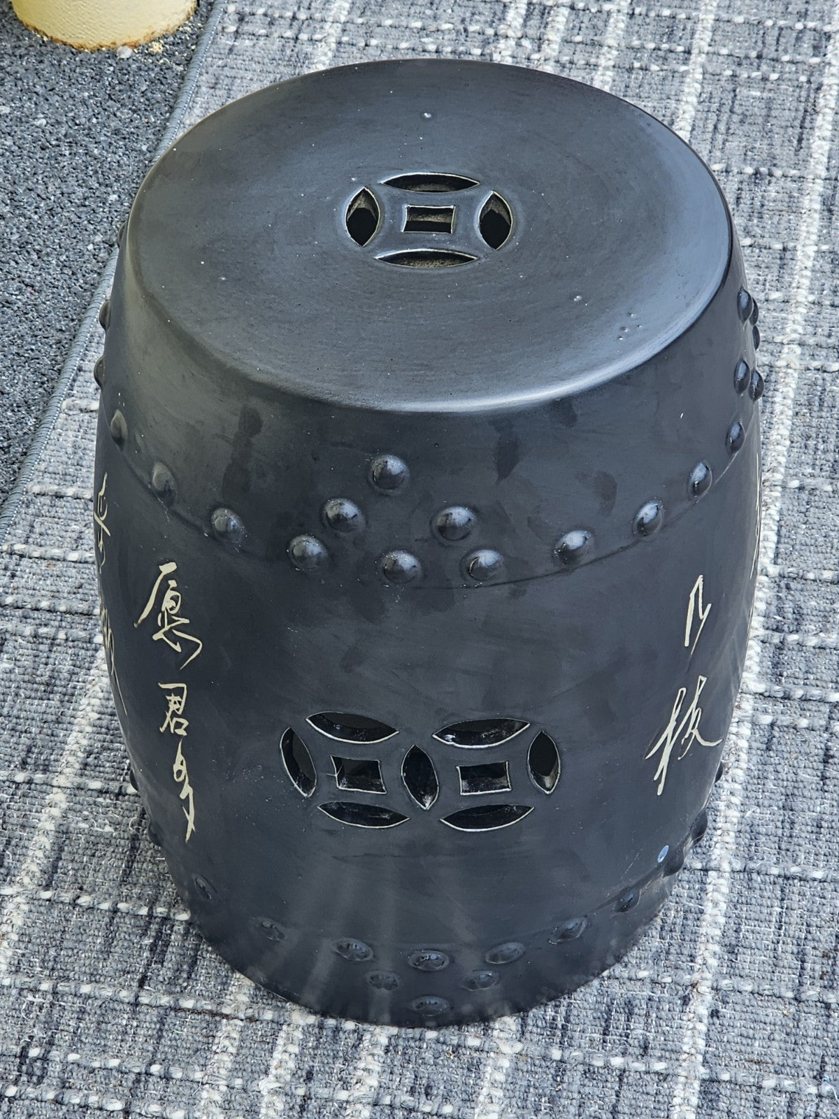 Black Chinese Calligraphy Porcelain Ceramic Round Table & 4 Garden Stool Chairs