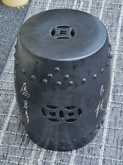 Black Chinese Calligraphy Porcelain Ceramic Round Table & 4 Garden Stool Chairs
