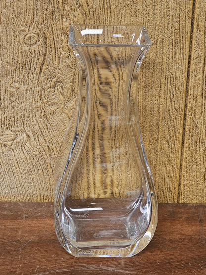 Baccarat Celine Square Crystal Floral Vase Tall Signed 1980s Rare Small Chip