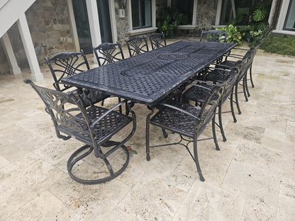 Gensun Grand Terrace Outdoor Cast Aluminum Dining Set Table & 10 Chairs
