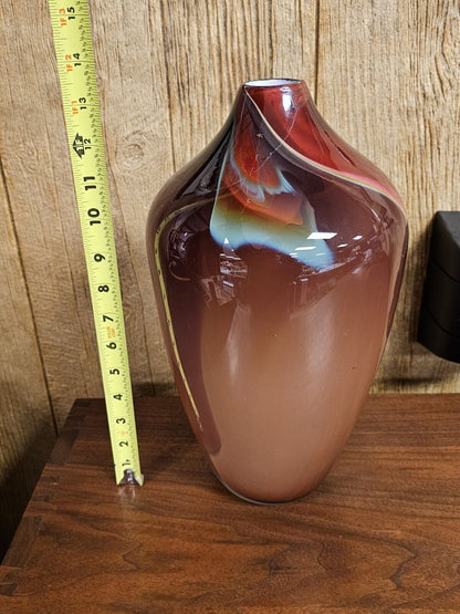 Michael Mortara Hand Blown Volcano Glass Vase 13.5" Tall Damaged On Top