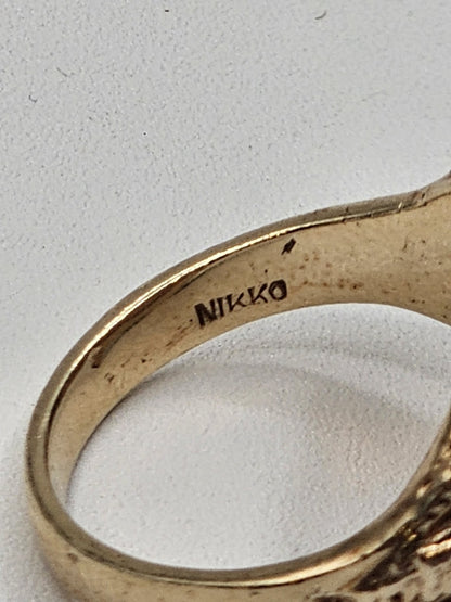 Vtg Nikko 14K Yellow Gold Angel Skin Coral Cocktail Ring Size 6 Appx 11 Grams