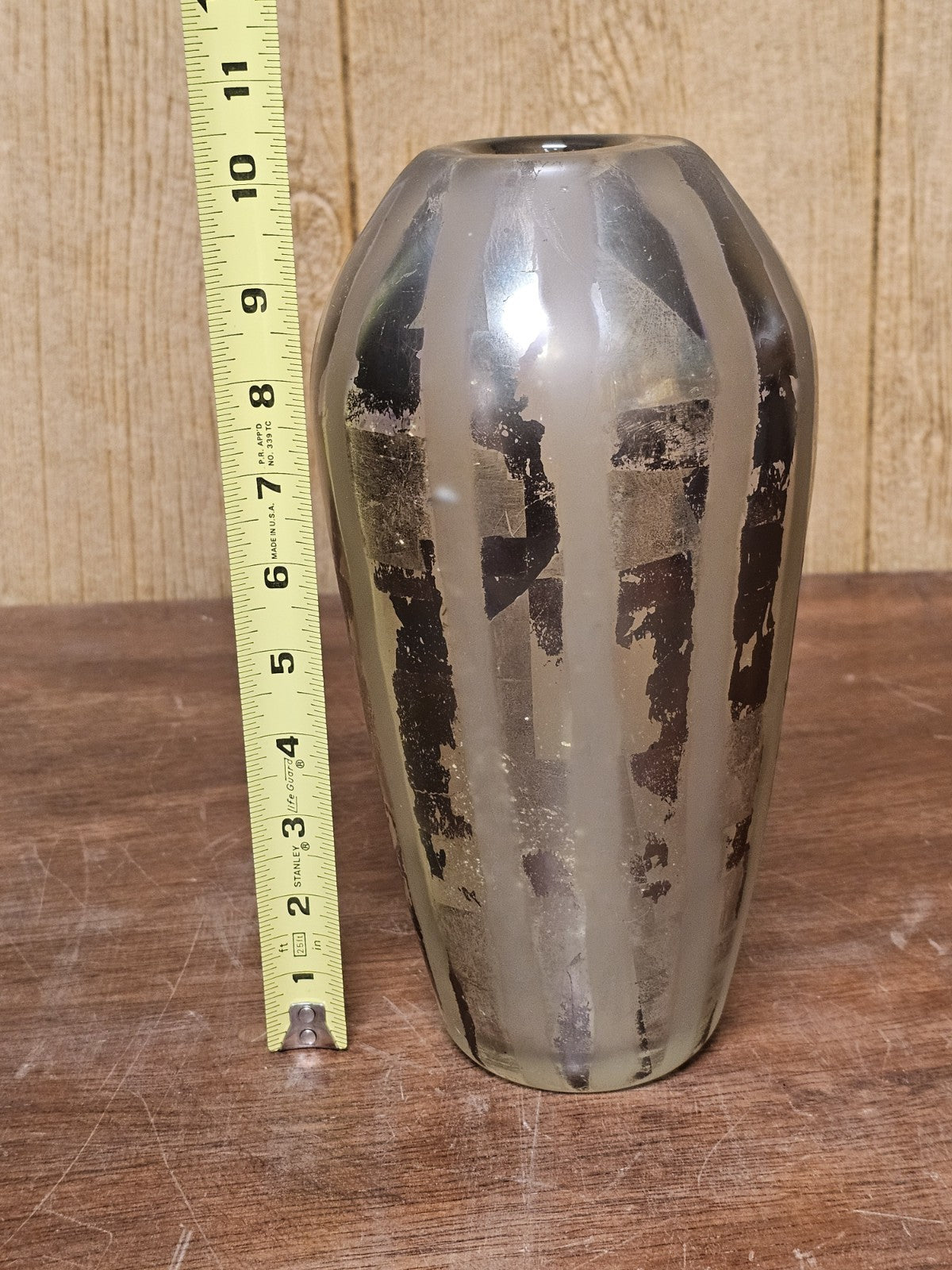 Adam Aaronson? Art Studio Smokey Glass Vase Signed 10 In Tall Silver Metallics