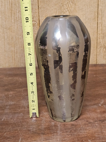 Adam Aaronson? Art Studio Smokey Glass Vase Signed 10 In Tall Silver Metallics