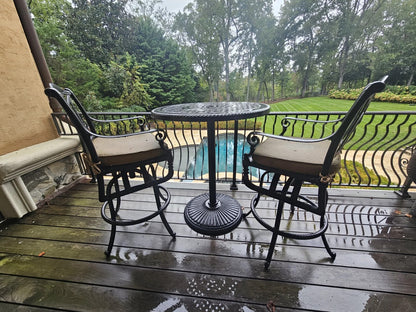 Gensun Grand Terrace Outdoor Cast Aluminum Pub Table & 2 Stools Chairs