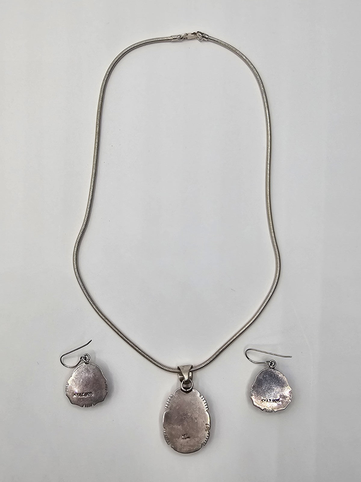 Vtg Kathy Yazzie 925 Sterling Boulder Turquoise Necklace & Earrings