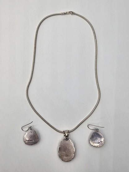 Vtg Kathy Yazzie 925 Sterling Boulder Turquoise Necklace & Earrings