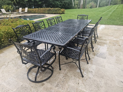 Gensun Grand Terrace Outdoor Cast Aluminum Dining Set Table & 10 Chairs