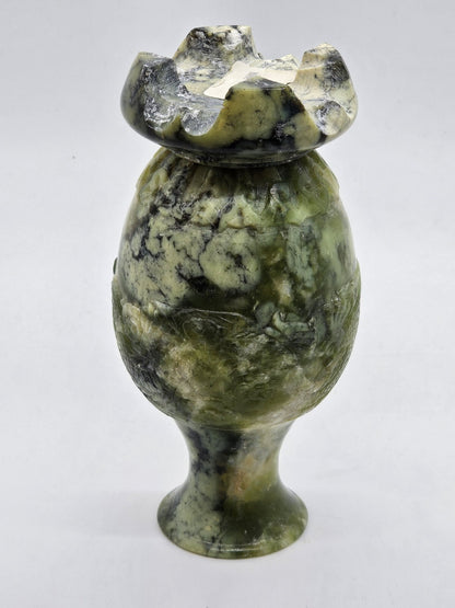 Vtg Chinese Green Jade Like Soapstone Vase With Dragon & Original Tag 6" Tall
