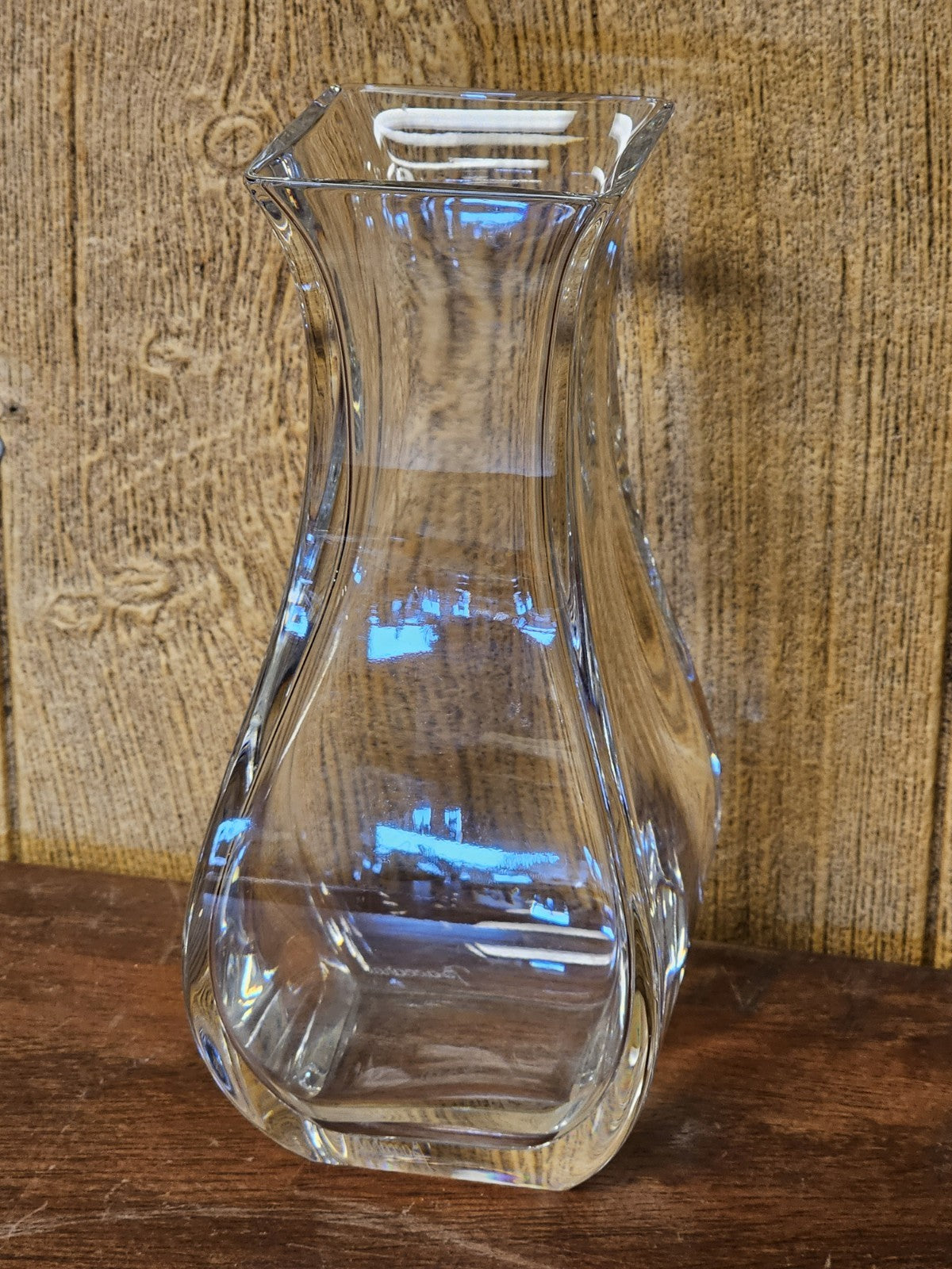 Baccarat Celine Square Crystal Floral Vase Tall Signed 1980s Rare Small Chip