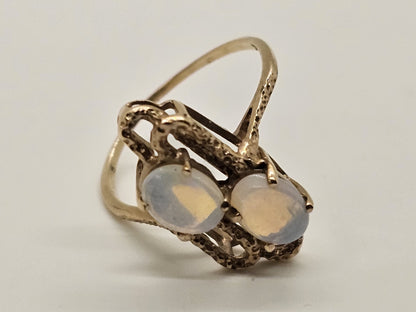 Vtg 10k Yellow Gold Ring With 2 Oval Opals Size 6.5-7, 1.99 Grams Cocktail Ring