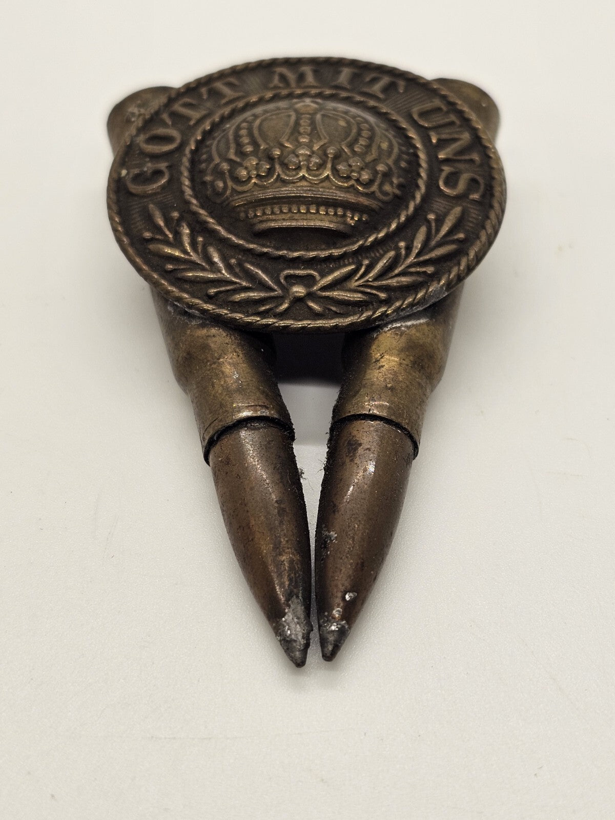 Ww1 Gott Mit Uns Trench Art German Belt Buckle With Pair Of Shells 3 Inch