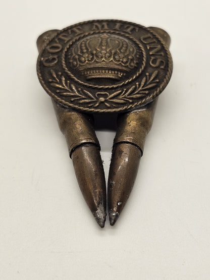 Ww1 Gott Mit Uns Trench Art German Belt Buckle With Pair Of Shells 3 Inch